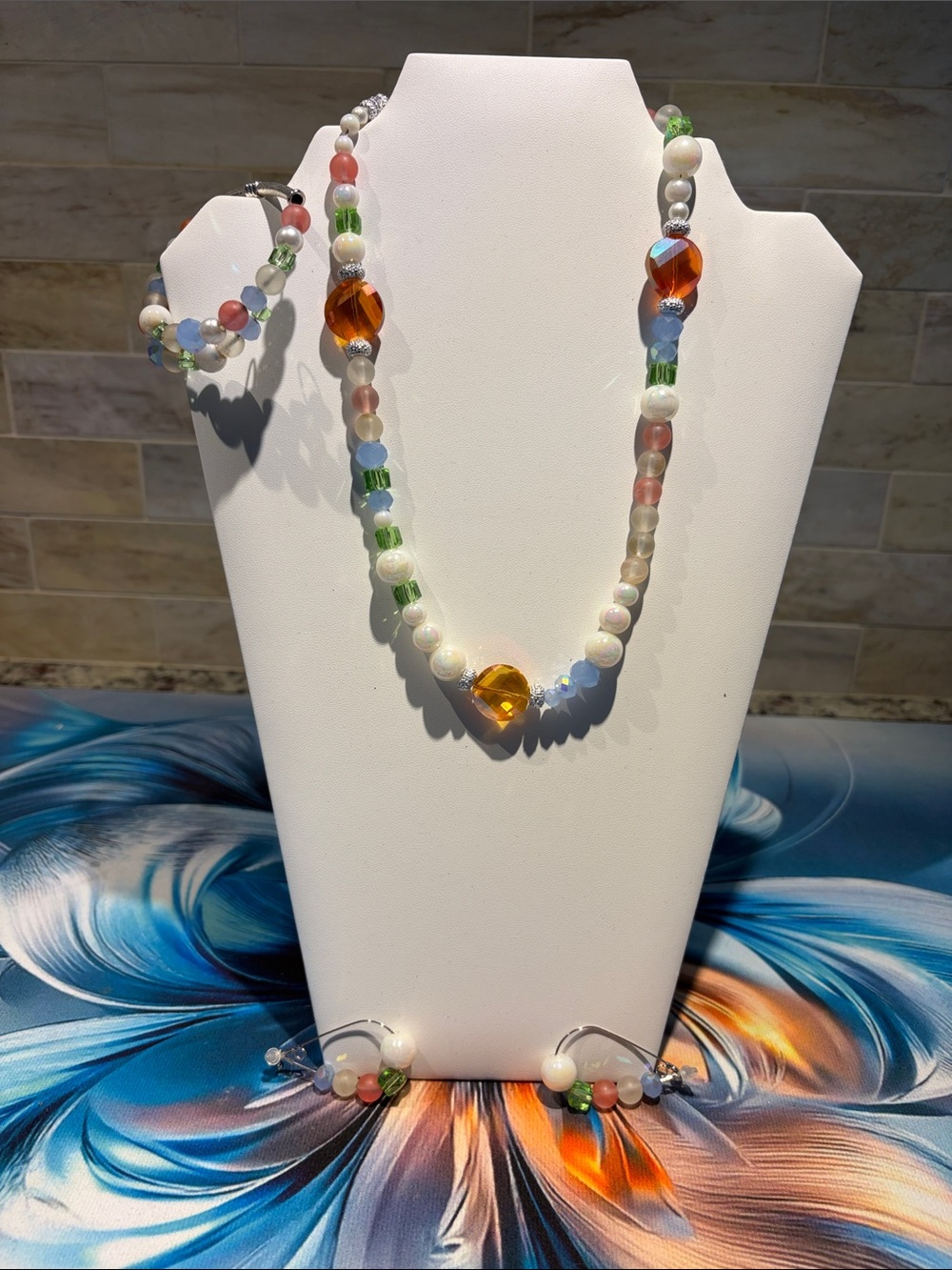 Handmade Multicolor Beaded Necklace and Earring Set